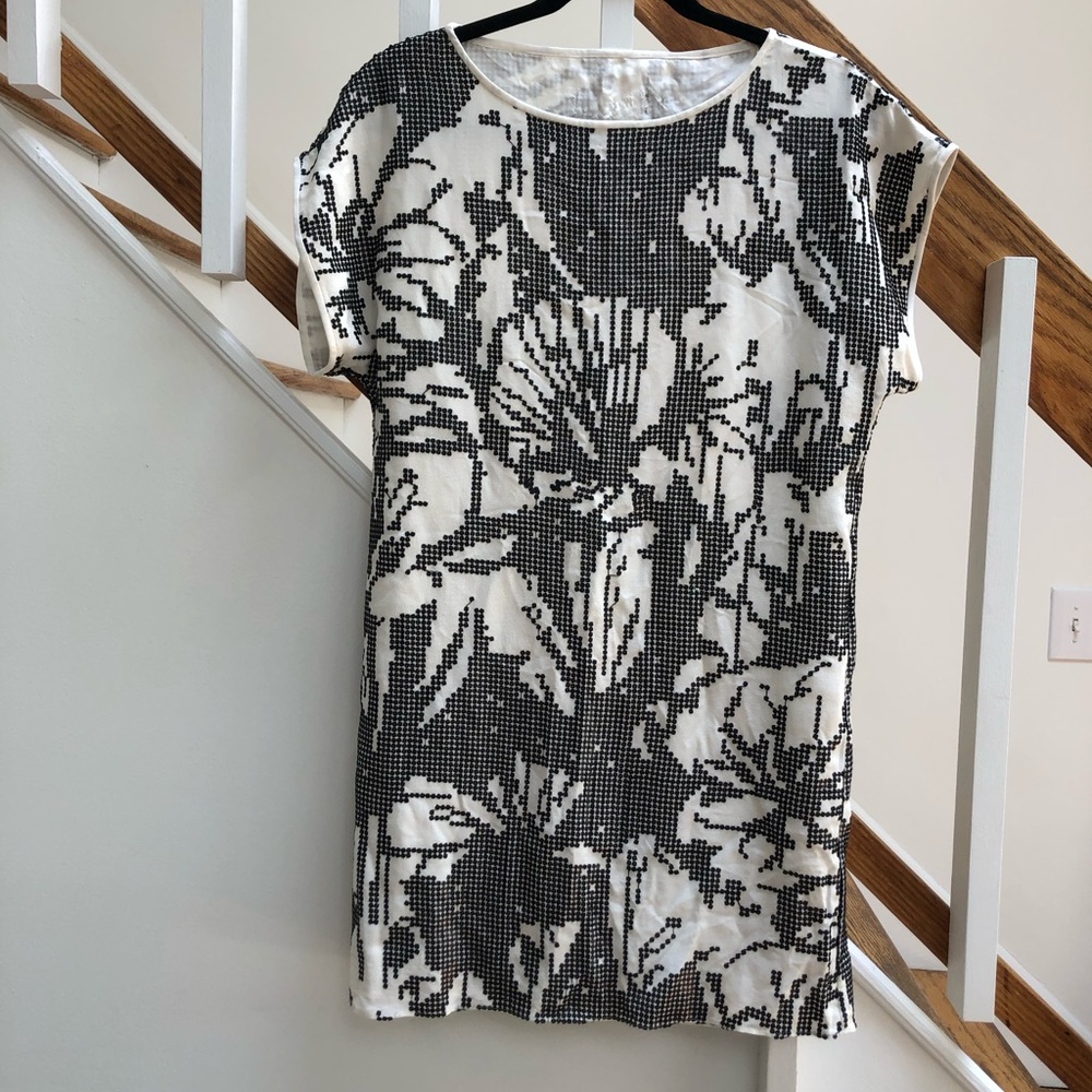 Tibi Black and White Floral Mini Dress